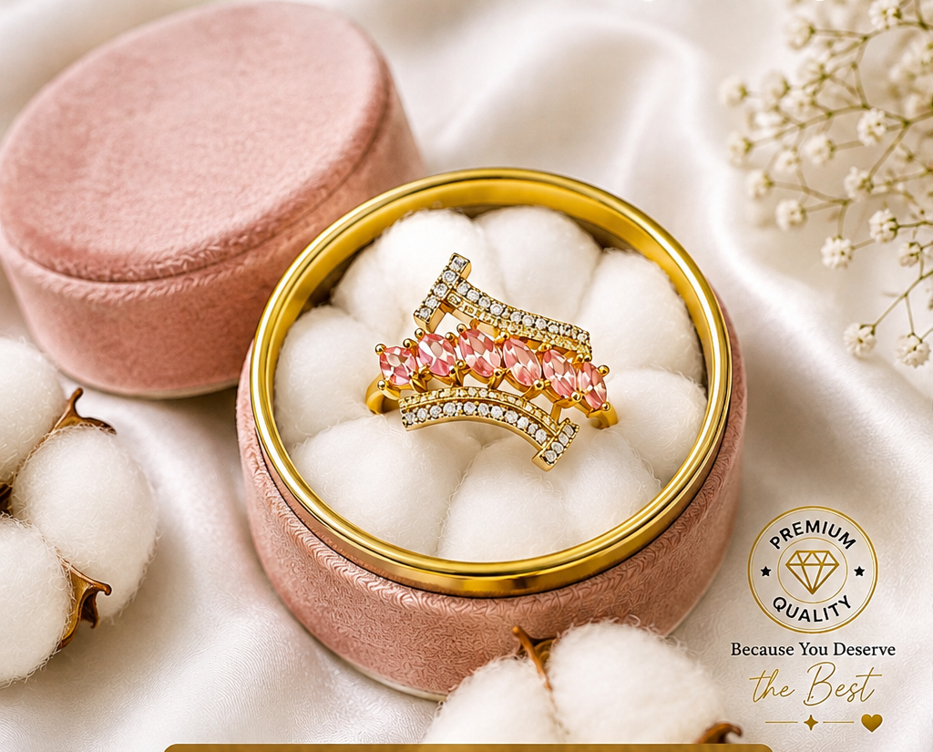 AD) Golden-Toned Pink Stone Adjustable Ring