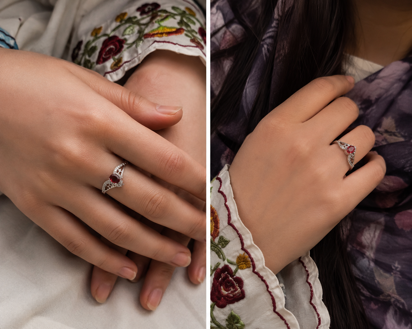 AD) American diamond Silver Ring Pink Stone - Image 3