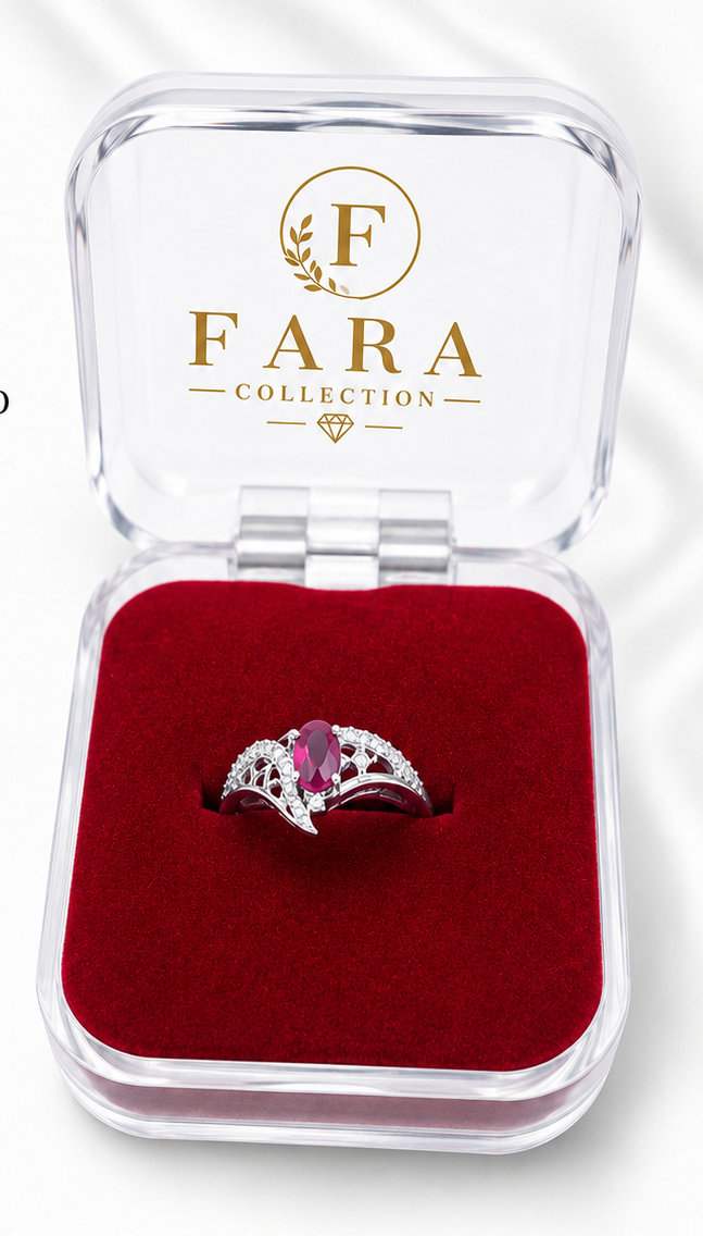 AD) American diamond Silver Ring Pink Stone